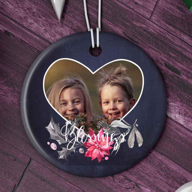Family blessings cute heart shape photo ceramic tree decoration (Creator Uploaded)