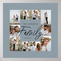 Family blue elegant modern minimal photo collage
