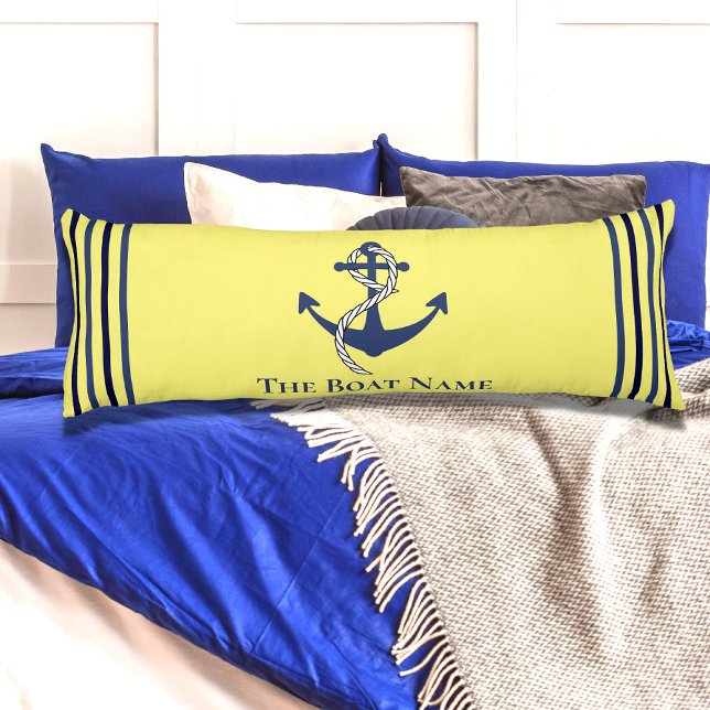 Family Boat Name  Anchor Rope Nautical Blue Yellow Body Cushion (Creator Uploaded)