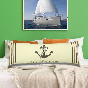 Family Boat Name Cream Brown Anchor Rope Nautical Body Cushion