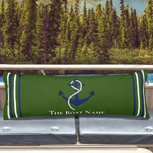 Family Boat Name Olive Green Anchor Rope Nautical Body Cushion