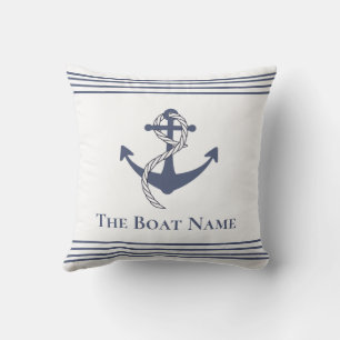 Family Boat Name White n Navy Blue Anchor Nautical Cushion