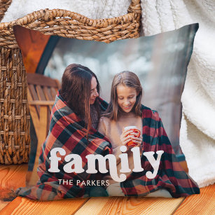 Family   Boho Text Overlay with Two Photos Cushion