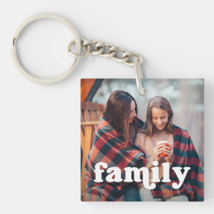Family Boho Text Overlay with Two Photos Key Ring