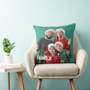 Family   Boho Text Overlay with Two Photos Throw P Cushion