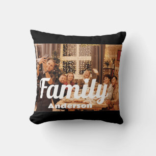 Family Boho Text with Two Photos Cushion