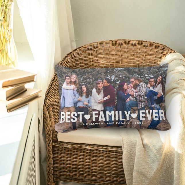 Family Bold Text Overlay Best Family Ever Photo Lumbar Cushion (Creator Uploaded)