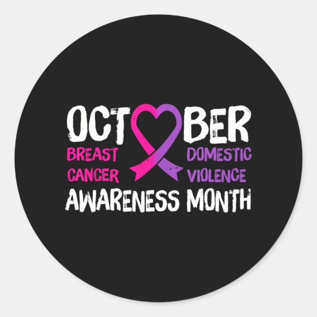 Family Breast Cancer and Domestic Violence Classic Round Sticker (Front)