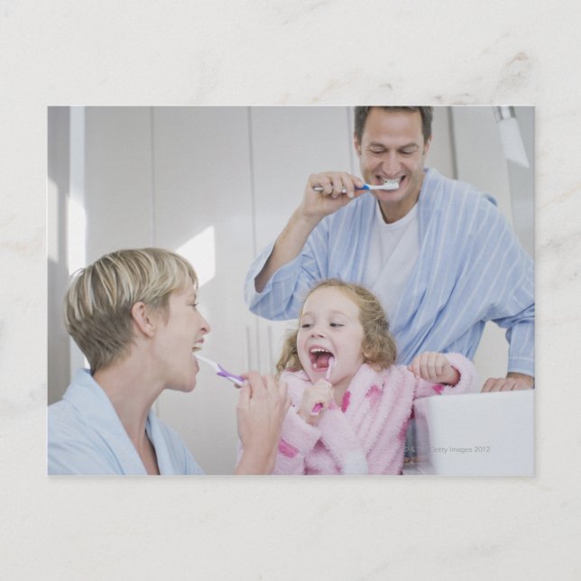 Family brushing teeth together postcard (Front)