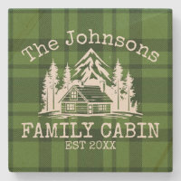 Family Cabin Green Plaid Themed Name Personalised