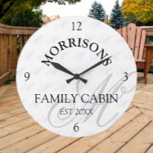 Family Cabin Monogram Pattern Round Clock