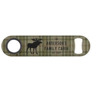 Family Cabin Moose Pine Trees Sage Green Plaid