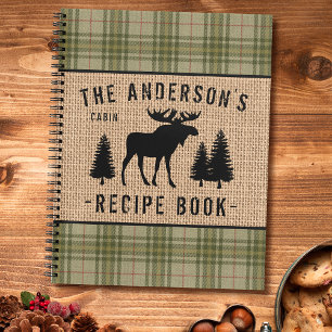 Family Cabin Moose Trees Plaid Burlap Recipe Notebook