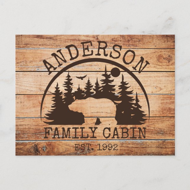  Family Cabin Name Personalised Rustic wooden Postcard (Front)