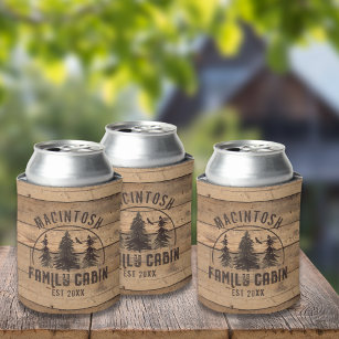 Family Cabin Name Rustic Wood Personalised Can Cooler