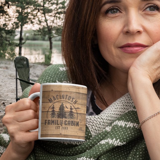 Family Cabin Name Rustic Wood Personalised Coffee Mug (Creator Uploaded)