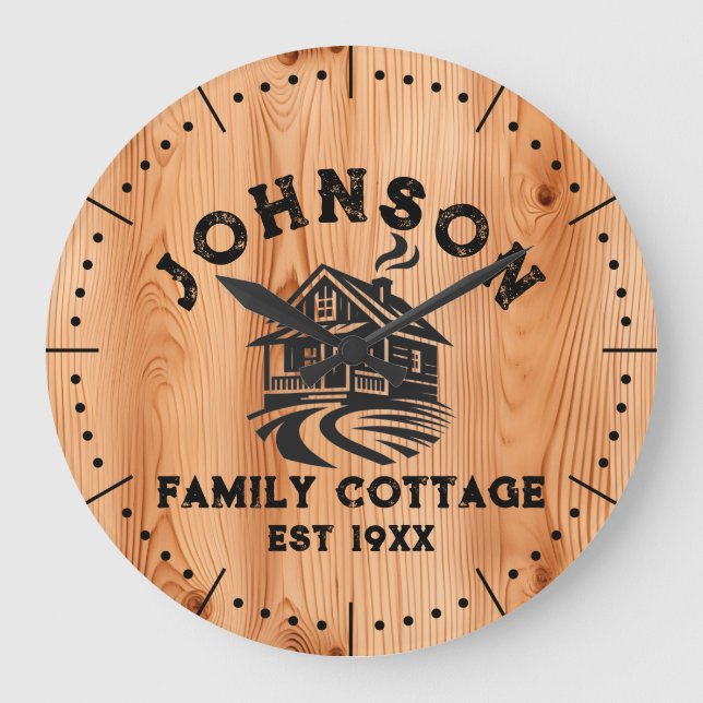 Family Cabin personalised cedar wood clock (Front)