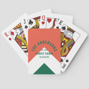 Family Cabin Personalised Name Red Green Retro Playing Cards