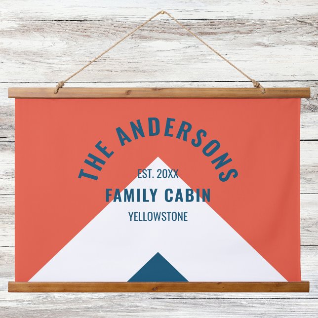 Family Cabin Personalised Name Red Navy Retro Hanging Tapestry (Creator Uploaded)