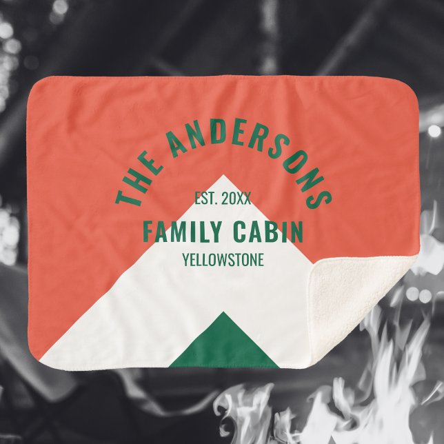 Family Cabin Personalised Name Red Navy Retro Sherpa Blanket (Creator Uploaded)