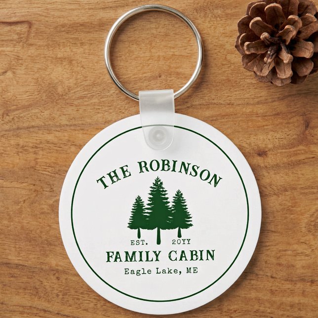 Family Cabin Rustic Country Pine Green Tree Forest Key Ring (Creator Uploaded)