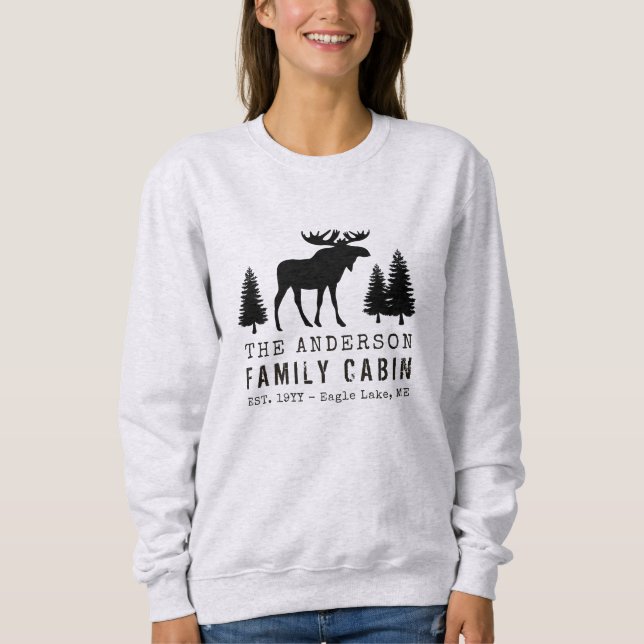 Family Cabin Rustic Moose Pine Tree Silhouette Sweatshirt (Front)