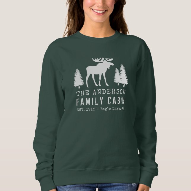 Family Cabin Rustic Moose Pine Trees Silhouette Sweatshirt (Front)