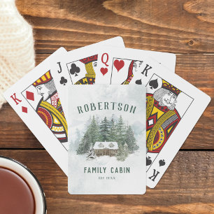 Family Cabin Rustic Pine Forest Personalised Playing Cards