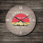 Family Cabin Rustic Retro Trees Family Name<br><div class="desc">Transform your home into a cosy retreat with our Family Cabin Rustic Retro Trees Family Name Large Clock. This charming timepiece brings the rustic beauty of the great outdoors right into your living space. Featuring a vintage-inspired design with rustic retro trees, it adds a touch of nostalgia to any room....</div>