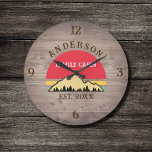 Family Cabin Rustic Retro Trees Family Name<br><div class="desc">Transform your home into a cosy retreat with our Family Cabin Rustic Retro Trees Family Name Large Clock. This charming timepiece brings the rustic beauty of the great outdoors right into your living space. Featuring a vintage-inspired design with rustic retro trees, it adds a touch of nostalgia to any room....</div>