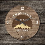 Family Cabin Rustic Retro Trees Family Name<br><div class="desc">Transform your home into a cosy retreat with our Family Cabin Rustic Retro Trees Family Name Large Clock. This charming timepiece brings the rustic beauty of the great outdoors right into your living space. Featuring a vintage-inspired design with rustic retro trees, it adds a touch of nostalgia to any room....</div>