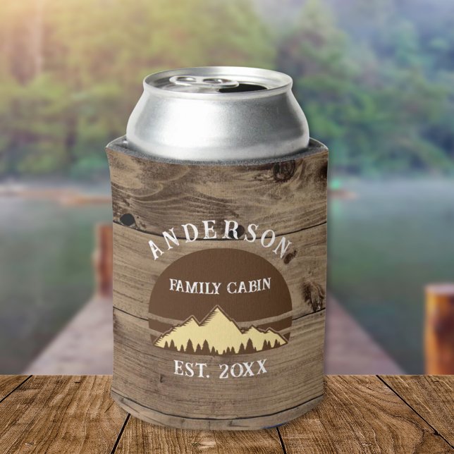 Family Cabin Rustic Retro Trees Family Name  Can Cooler (Creator Uploaded)