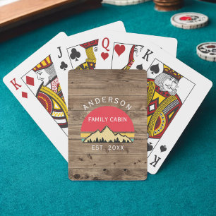 Family Cabin Rustic Retro Trees Family Name  Playing Cards