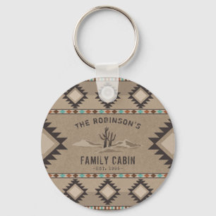 Family Cabin Rustic Southwest Native Tribal Cactus Key Ring