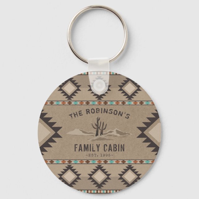 Family Cabin Rustic Southwest Native Tribal Cactus Key Ring (Front)