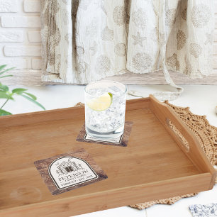 Family Cabin Rustic Wood Personalised Decor Square Paper Coaster