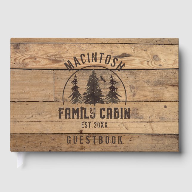 Family Cabin Rustic Wood Personalised Guest Book (Front)