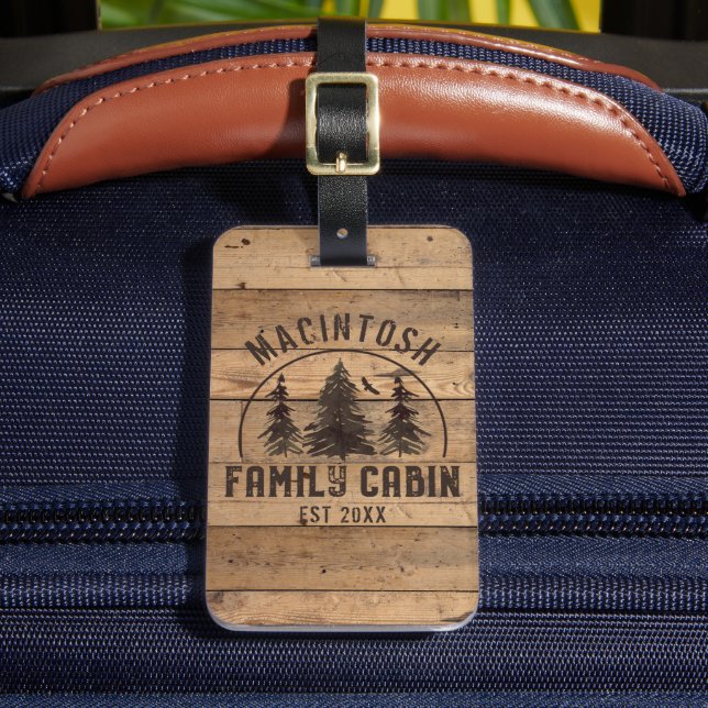 Family Cabin Rustic Wood Personalised Luggage Tag (Front Insitu 2)