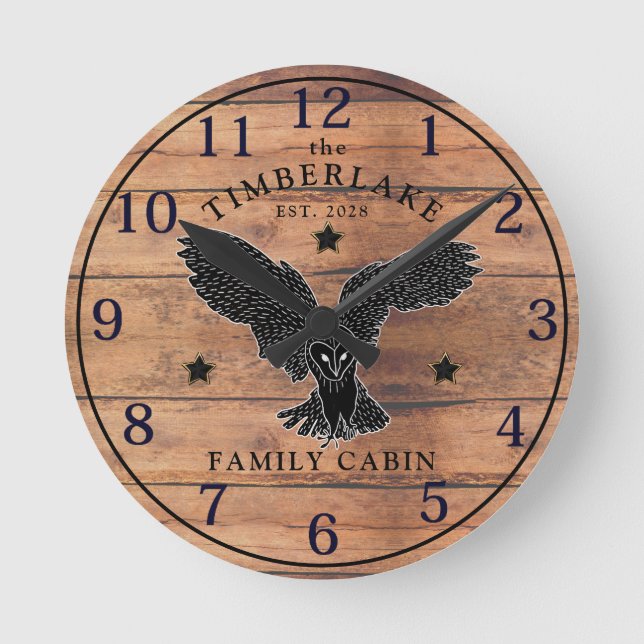 Family Cabin Rustic Wood Personalised Wall Clock (Front)