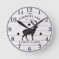 Family Cabin Rustic Wood Personalised Wall Clock