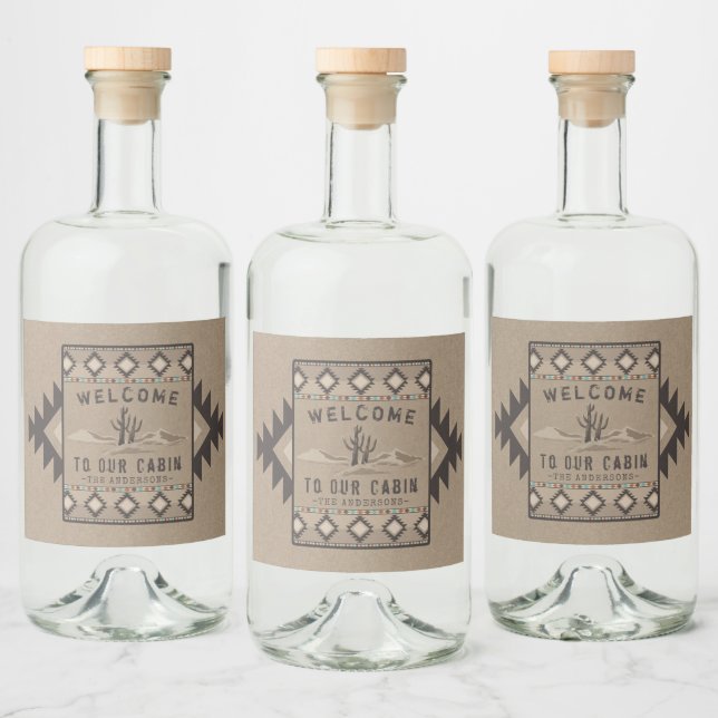Family Cabin Southwest Native Tribal Cactus Labels (Bottles)