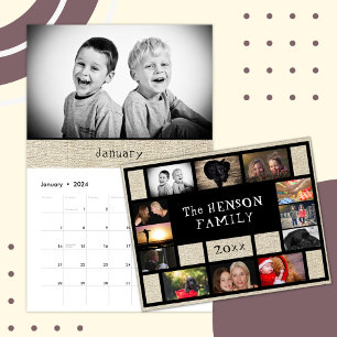 Family Calendar 2025 Monthly Photos Rustic Black