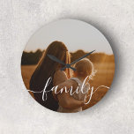 Family Calligraphy Photo<br><div class="desc">Crafted with precision and care, our personalised clock boasts a sleek and sophisticated design. The clock face is adorned with a beautifully handwritten script, where the word “Family” takes centre stage. This handwritten script imparts a sense of personal touch and warmth, emphasizing the importance of family bonds.</div>
