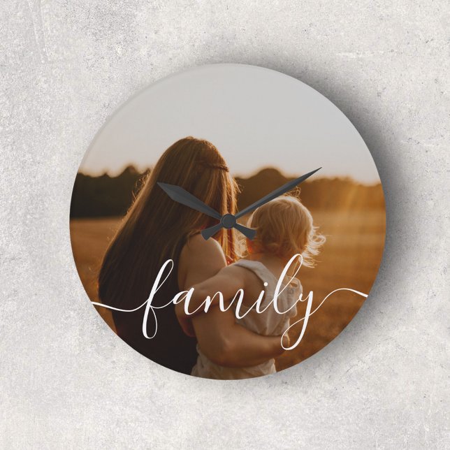 Family Calligraphy Photo Large Clock (Creator Uploaded)