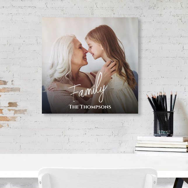 Family Calligraphy Script Photo Template Print (Simple calligraphy script family photo poster template.)