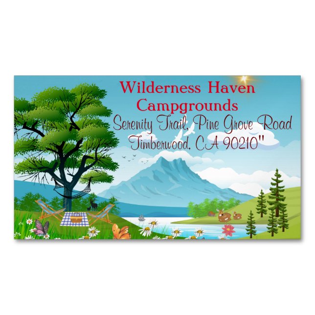 Family Camping Summer Adventure Nature-Inspired Magnetic Business Card (Front)