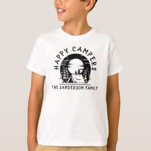 Family Camping Trip Happy Campers Black White Name T-Shirt