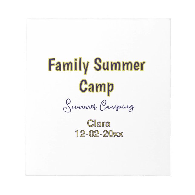Family camping vacation custom add name dateSummer Notepad (Front)