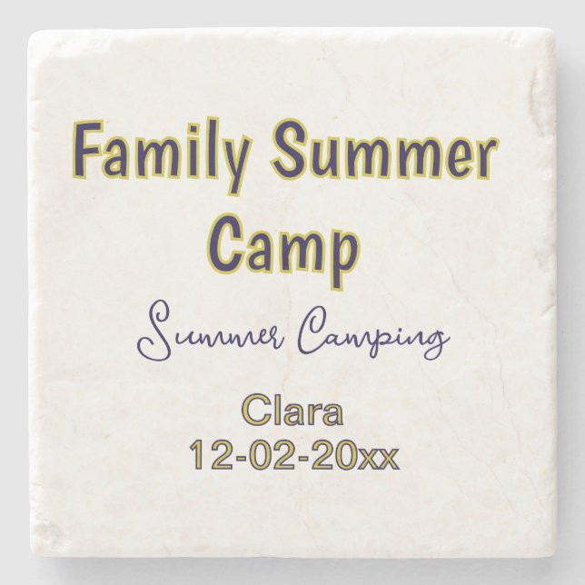 Family camping vacation custom add name dateSummer Stone Coaster (Front)