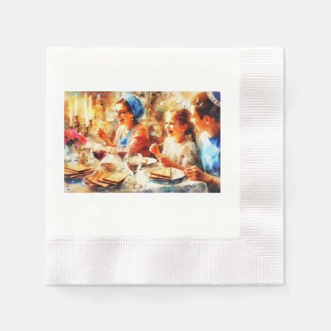 Family Celebrating Passover,  Napkin (Front)